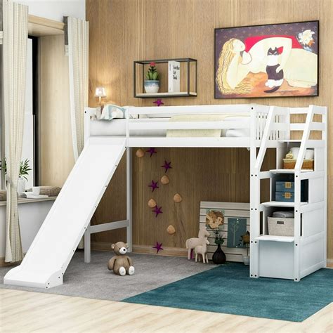 twin loft bed with slide